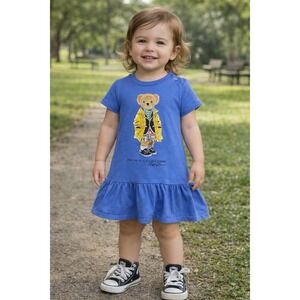 Polo Ralph Lauren Baby Girl Polo Bear Cotton Jersey Dress Blue 24M
